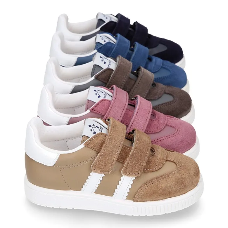 Zapatilla tipo Tenis niños sin cordones en piel napa combinada con piel serraje.