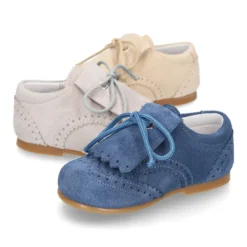 Zapatito niño tipo Blucher con lengüeta y picados en serraje PRIMAVERA.