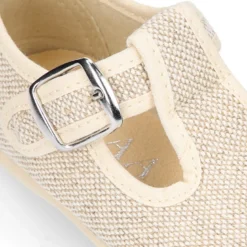 Zapatito niño tipo Pepito vestir con hebilla en lino natural.