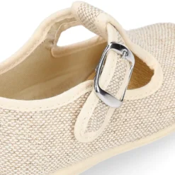 Zapatito niño tipo Pepito vestir con hebilla en lino natural.