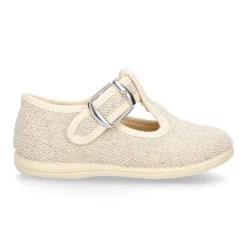 Zapatito niño tipo Pepito vestir con hebilla en lino natural.