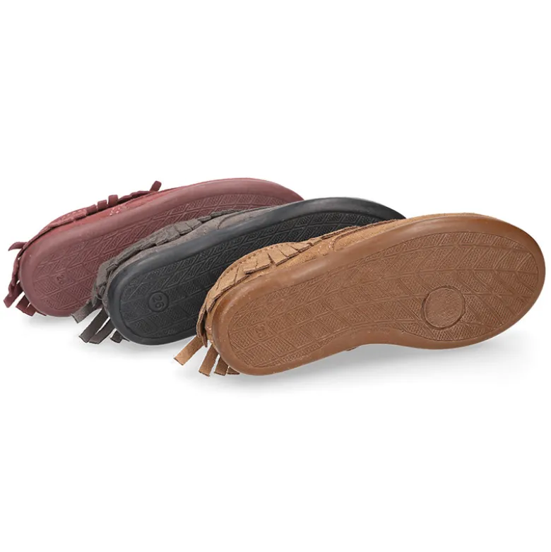 Zapatito tipo Blucher Niños y Niñas con flecos y cordones en piel serraje.