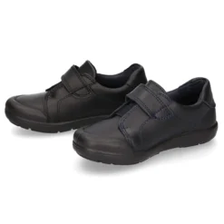 Zapato colegial niño OKAA tipo deportivo sin cordones, elástico y puntera reforzada en piel lavable.