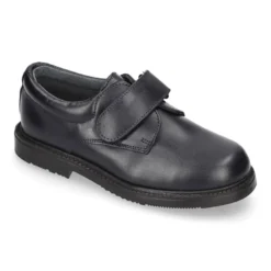 Zapato colegial tipo Blucher sin cordones en piel lisa.