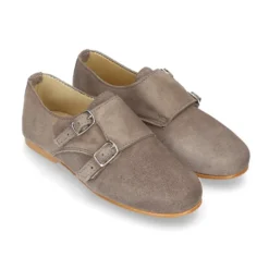 Zapato de vestir niña tipo Blucher con DOBLE HEBILLA en Piel serraje.