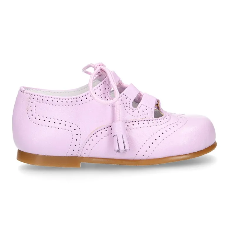 Zapato niño INGLES con cordones y borlas en piel napa LILA.