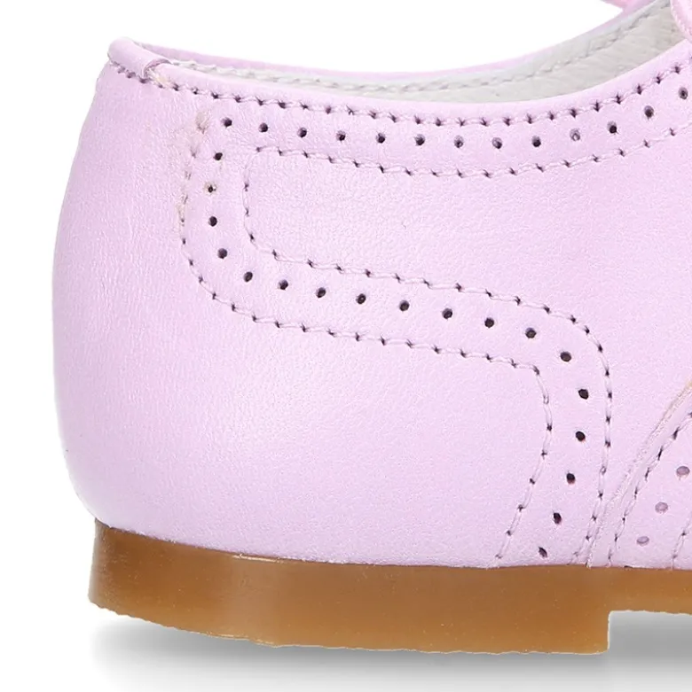 Zapato niño INGLES con cordones y borlas en piel napa LILA.
