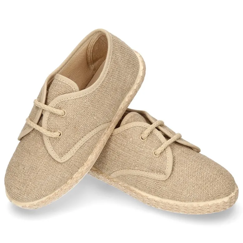 Zapato niño tipo Bamba en LINO con cordones y suela alpargata.