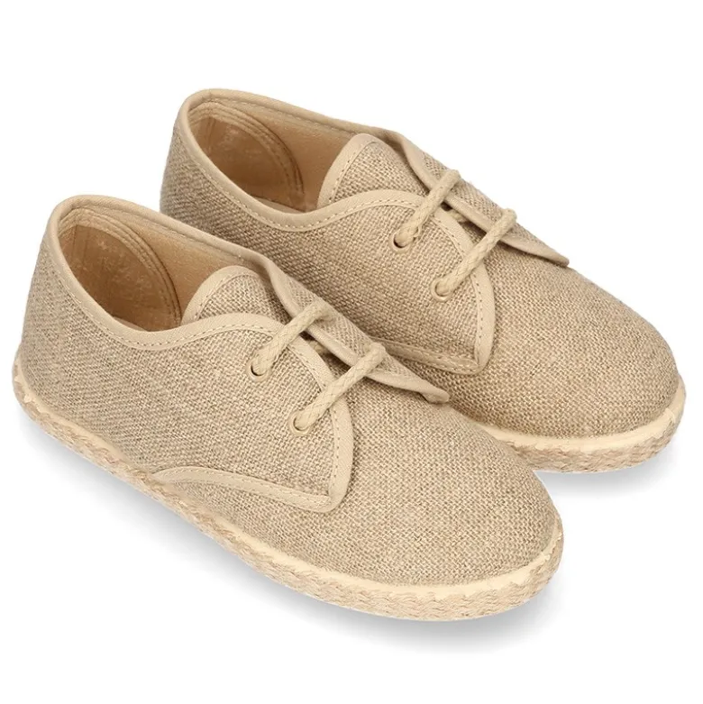 Zapato niño tipo Bamba en LINO con cordones y suela alpargata.