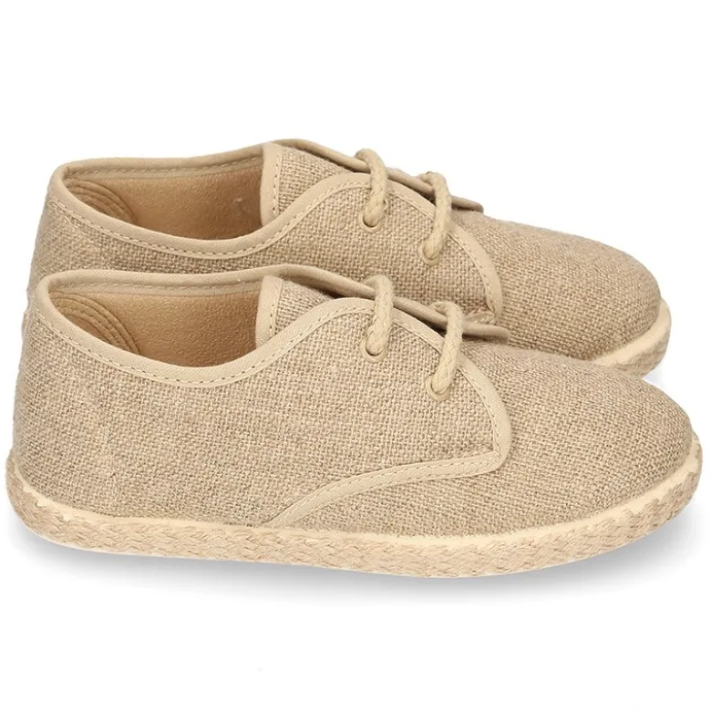 Zapato niño tipo Bamba en LINO con cordones y suela alpargata.
