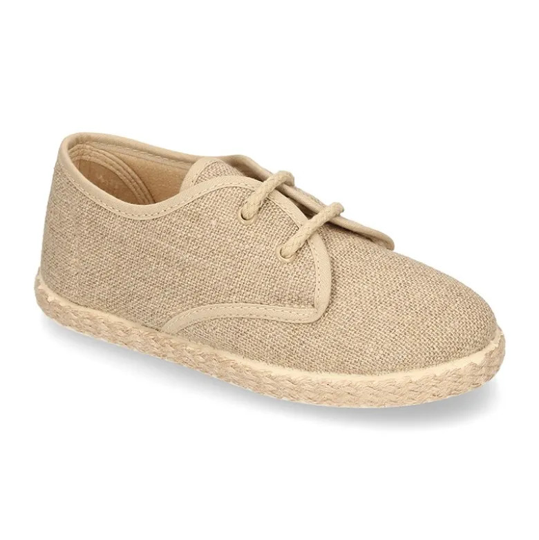 Zapato niño tipo Bamba en LINO con cordones y suela alpargata.