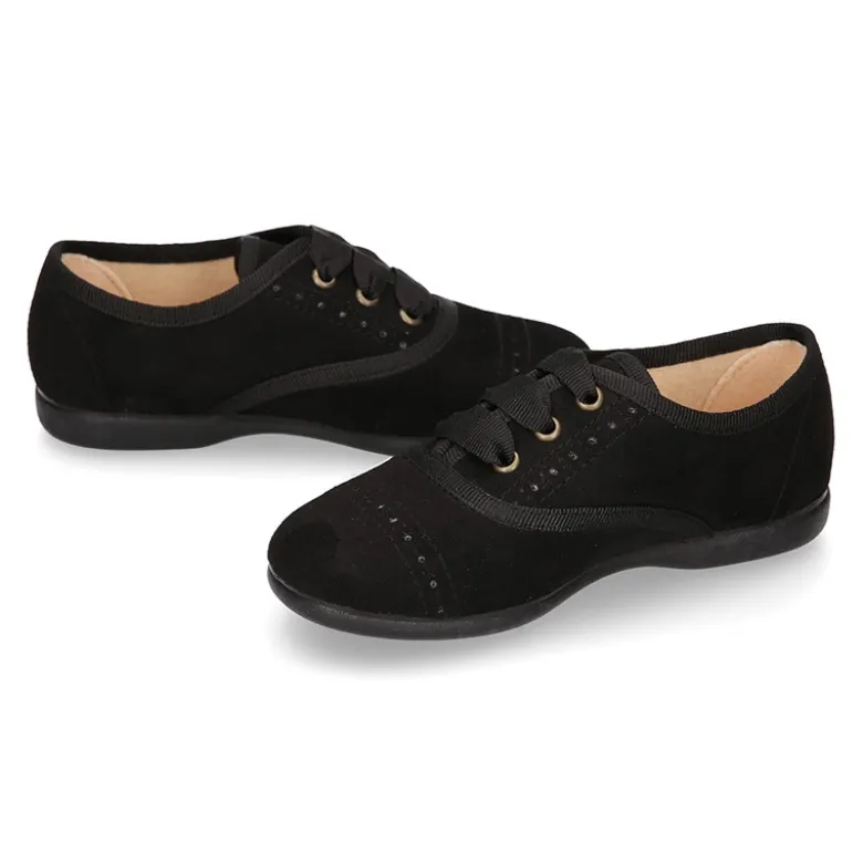 Zapato tipo BLUCHER niños en Serratex NEGRO con picados.